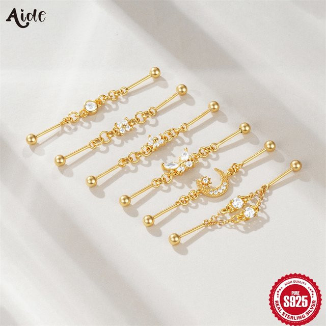 Aide Piercing-Ohrring 925 Silber, Mond, Schmetterling, Stern, Kette, Unisex - Bild 1
