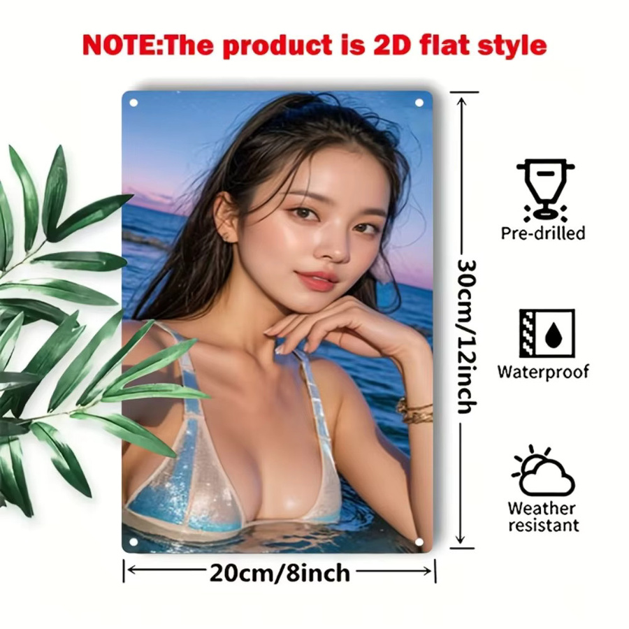 HELLOYOUNG Metallschild Vintage-Strandposter mit blauer Bikini-Dame in Mehrfarben - Bild 3
