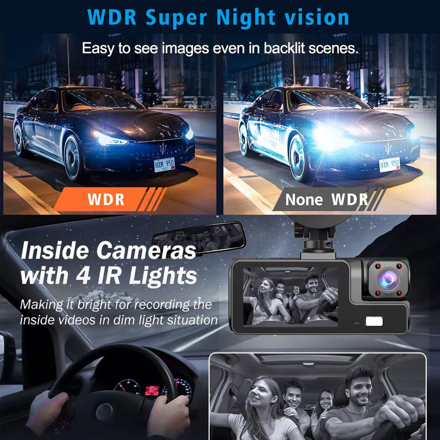 OMGO 3-Wege Dashcam mit Wifi und Full HD 1920P, Auto DVR Video Registrator in Schwarz - Bild 3