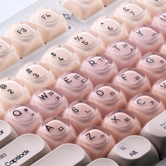 MAIMOOO Tastenkappen Rosa Koreanische Liquid Foundation Design, 136 Tasten aus PBT+PC, Runde Niedliche Keycaps für Azerty/Französisch/Thailändische Tastaturen - Bild 1
