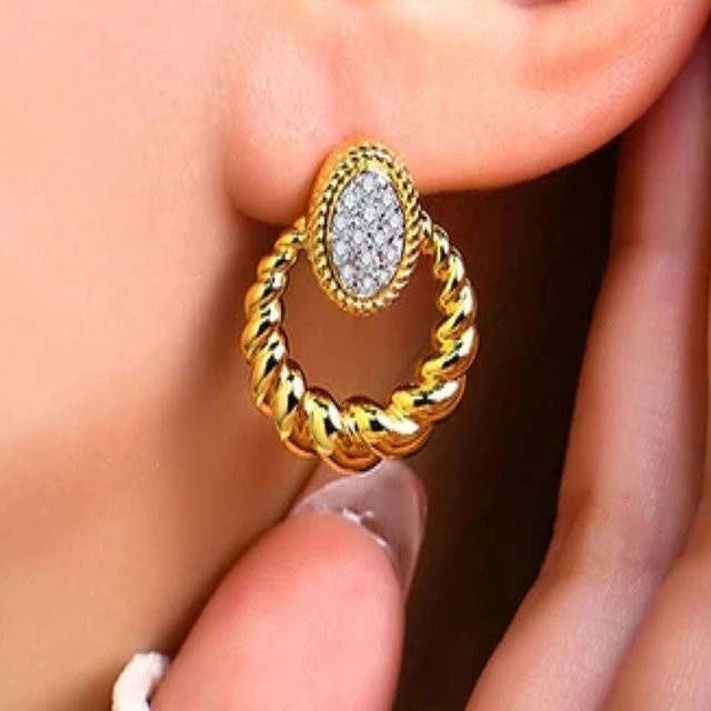 Huitan Ohrringe, Gold Farbe, Zirkonia, Damen - Bild 1
