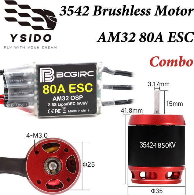 YSIDO AM32 80A ESC und 3542 Motor 2250KV/1850KV Bürstenlosen Combo Set - Bild 1