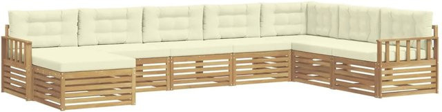 vidaXL Outdoor-Sofagarnitur aus Akazienholz in L-Form mit Kissen, 8-teilig, Weiß und Beige - Bild 1