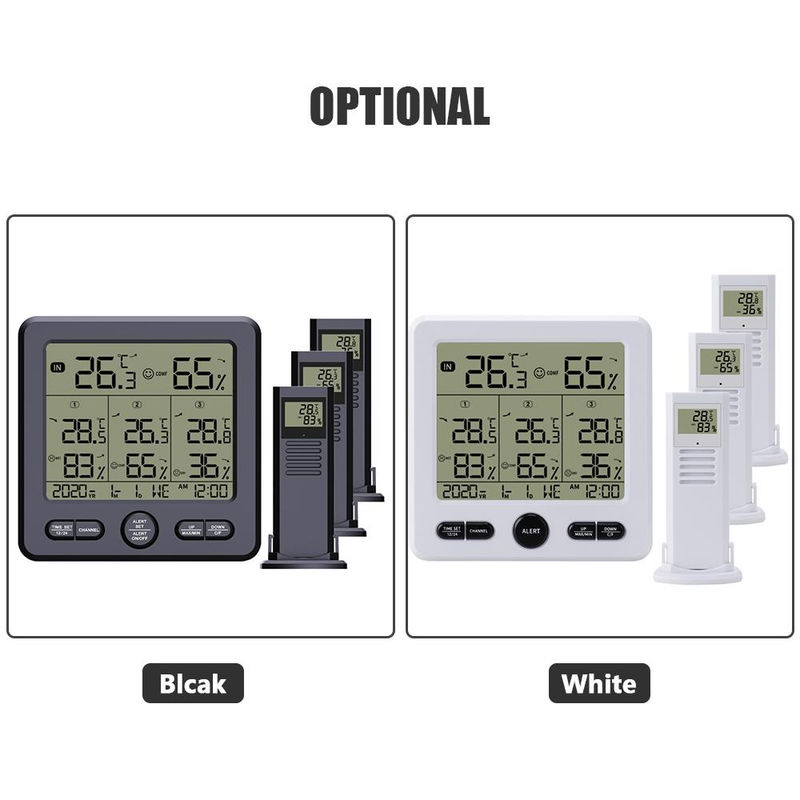 Koogeelife Digitales kabelloses Thermohygrometer für Innen und Außen mit 3 Fernsensoren und Hintergrundbeleuchtung, Schwarz - Bild 3