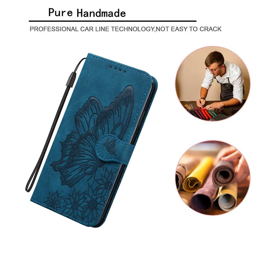 Xiaomi Schmetterling Leder Flip Wallet Case für Redmi 9A 10 11 12S Pro und POCO F3 M3 X3 NFC in Blau - Bild 3