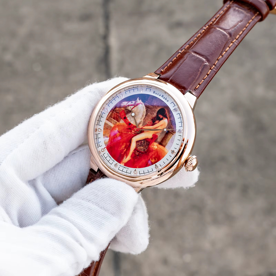 OBLVLO Automatik-Armbanduhr, Roségold, 45 mm, Leder, Herren - Bild 2