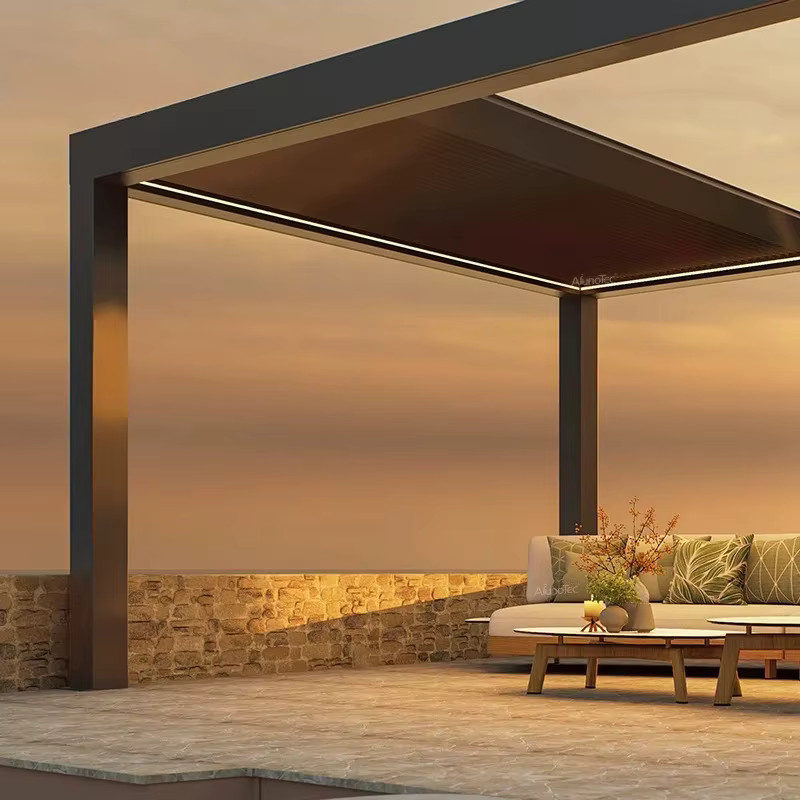 QWC Einziehbare Aluminium-Pergola mit Lamellen und Entwässerungssystem als wasserdichter Terrassensonnenschutz - Bild 2