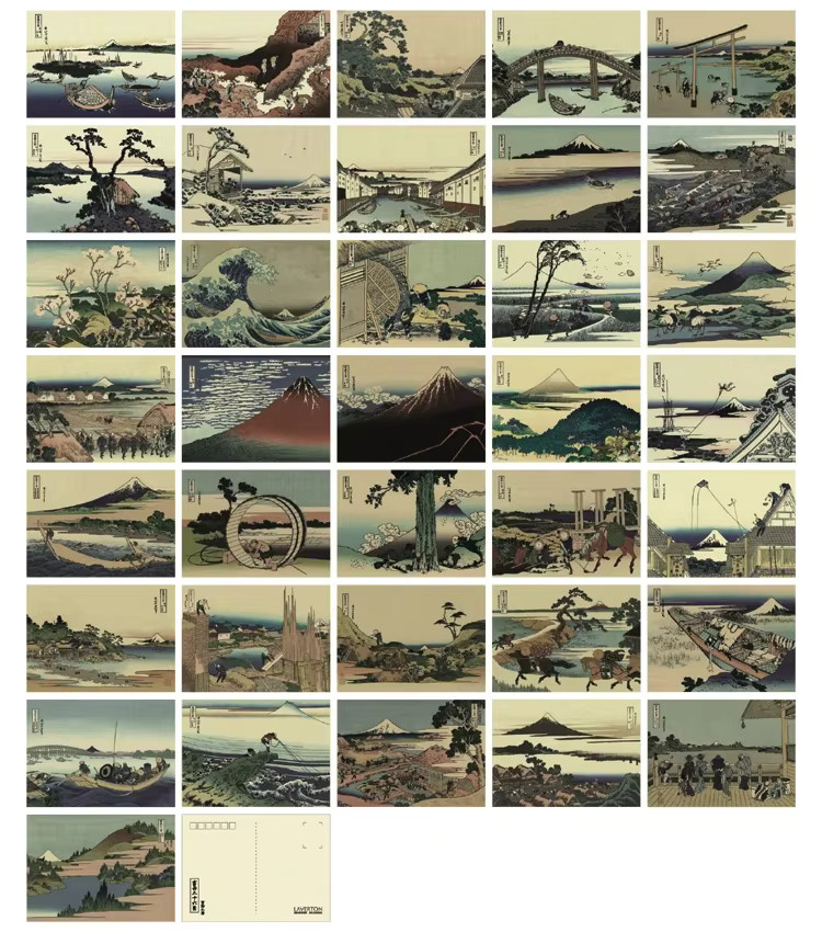 36 Ukiyo-e Postkarten Set mit Kunstmalerei der schwimmenden Welt in Mehrfarbig aus Kraftpapier - Bild 2