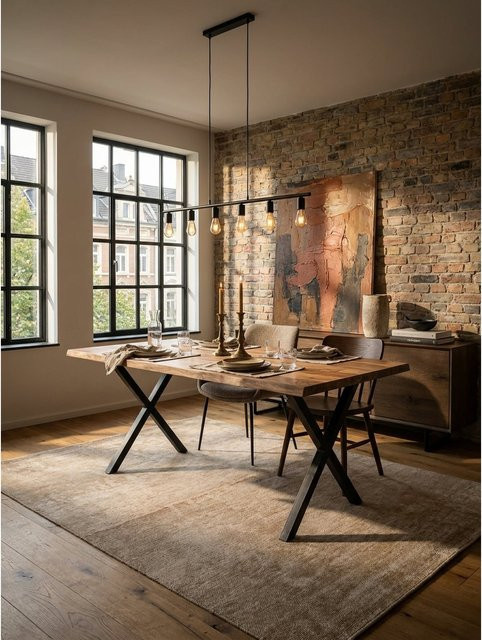 Esstisch aus Massivholz Akazie mit Metall X-Gestell in Braun, B/T/H: 160 x 80 x 76 cm - Bild 1