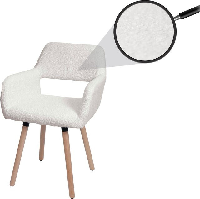 Esszimmerstuhl MCW A50 II mit Bouclé-Bezug in Creme und Buchenholz - Bild 1
