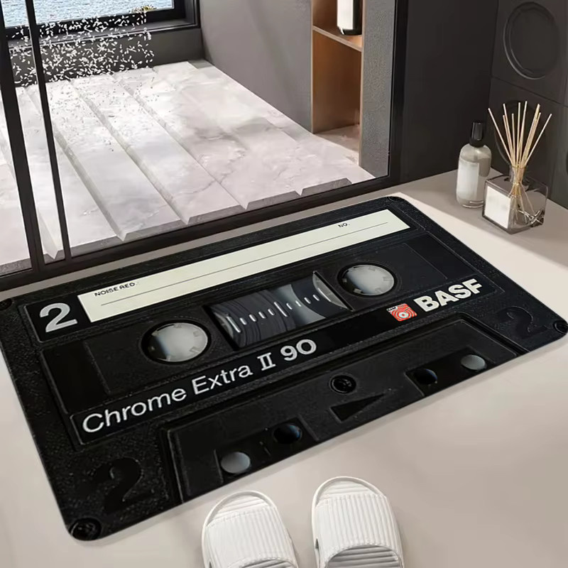 VIKAMA Saugfähige Badezimmer-Bodenmatte mit Musikband-Design, rutschfest und modern, Schwarz - Bild 3