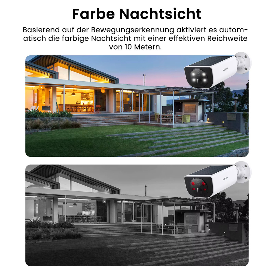 Wansview Outdoor Wireless WIFI Sicherheitskamera mit 3MP Auflösung, Solarbetrieb, Batterie, Flutlicht, Nachtsicht und KI-Erkennung in Weiß - Bild 4