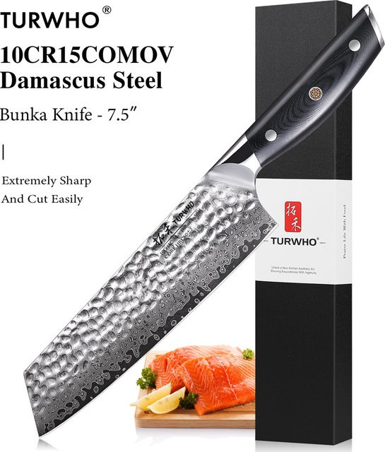 TURWHO Bunka-Messer im japanischen Stil aus 67-lagigem Damaststahl, Kiritsuke-Kochmesser in Silber mit Holzgriff, Länge: 19,05 cm - Bild 1