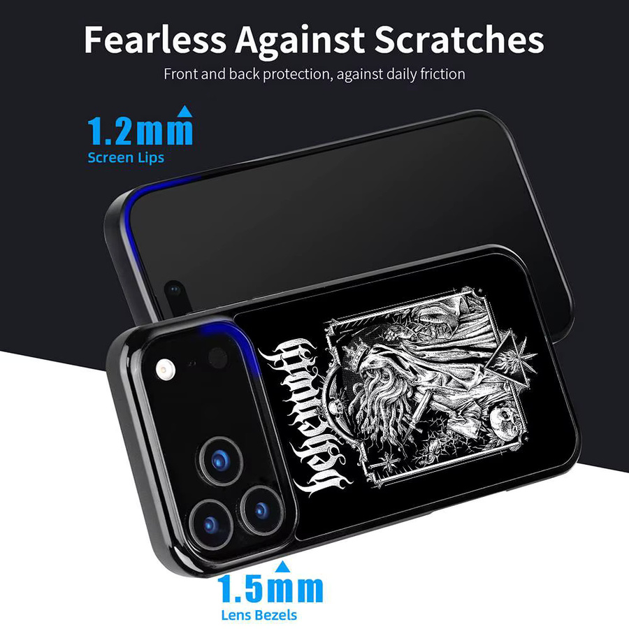 Schwarze Behemoten Metallband Handyhülle mit Spiegel für Apple iPhone 11 bis iPhone 17 Pro Max Mini Plus - Bild 2