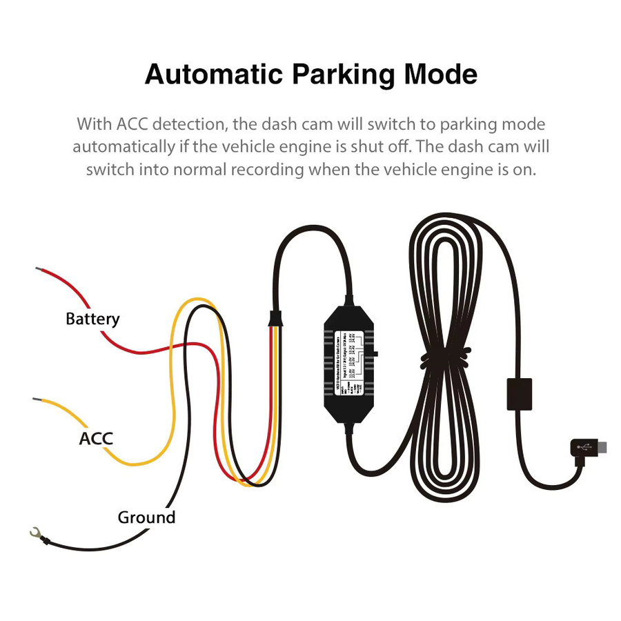 VIOFO Mini HK3 ACC Festdrahtkabel in Schwarz für Dash Cam Parkmodus A119V3 A129 Duo A129 Duo IR A129 Plus Duo A129 Pro Duo - Bild 2
