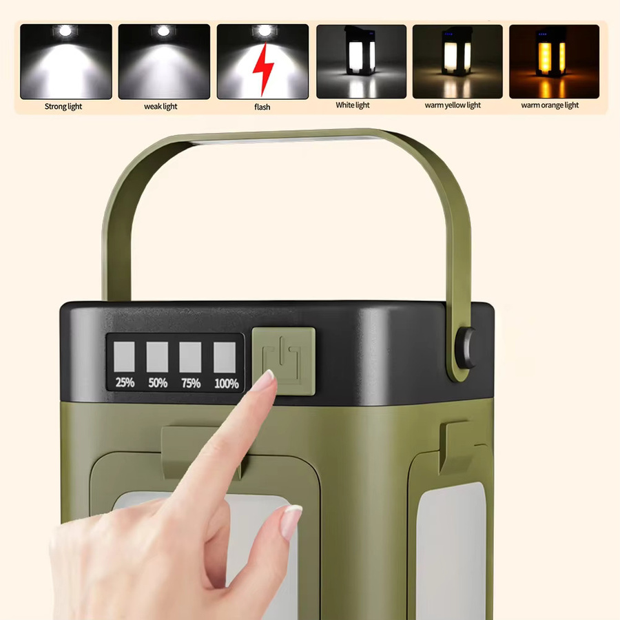 XIWANGFIRE Solarbetriebene Tragbare Campinglampe mit 2000mAh Powerbank, Faltbare Hängezeltlampe mit Intelligentem Display in Grün und Weiß - Bild 3