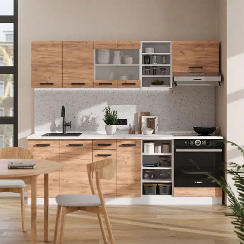 Vicco Küchenzeile R-line in Goldkraft Eiche und Weiß mit Breite: 240 cm - Bild 1