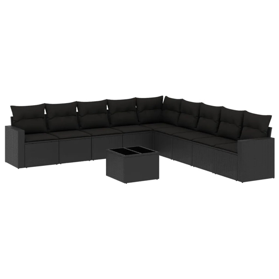 vidaXL 10-tlg Garten-Sofagarnitur aus Poly-Rattan mit Kissen und Hartglas in Schwarz Modell 31 - Bild 2