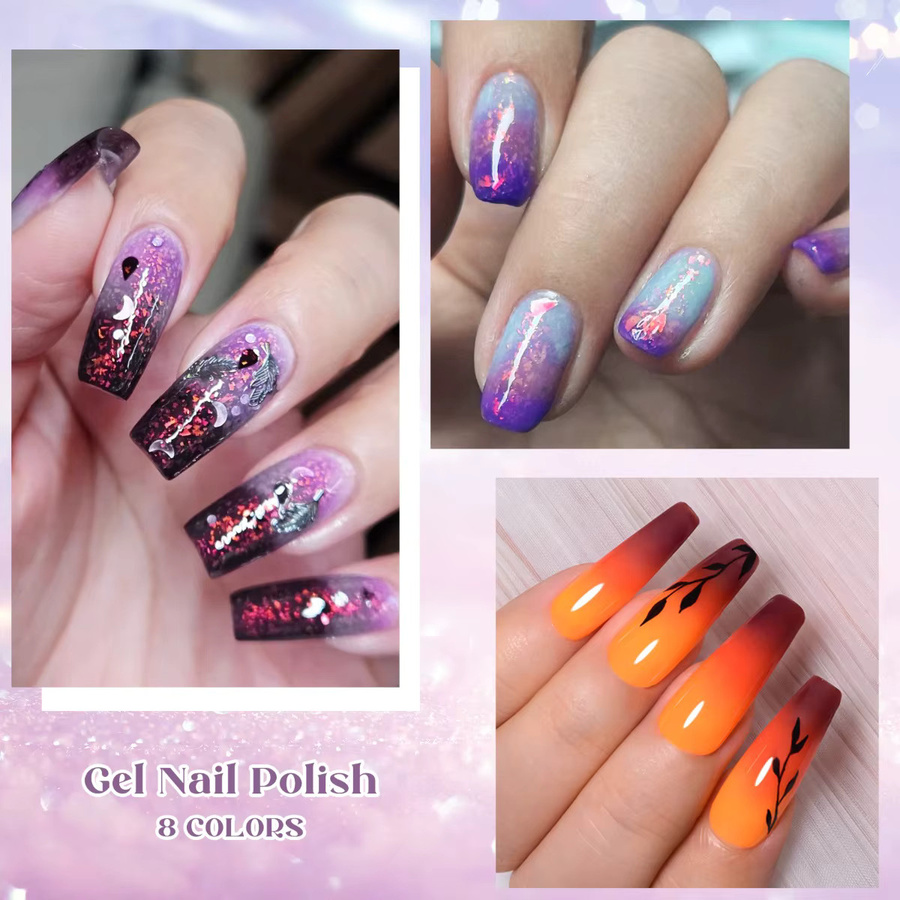 MEET ACROSS Thermisches Gel Nagellack Set, 8 Stück, Glänzend - Bild 6