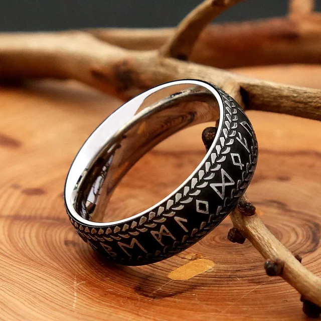 Ring Nordische Runen, Edelstahl, Herren - Bild 1