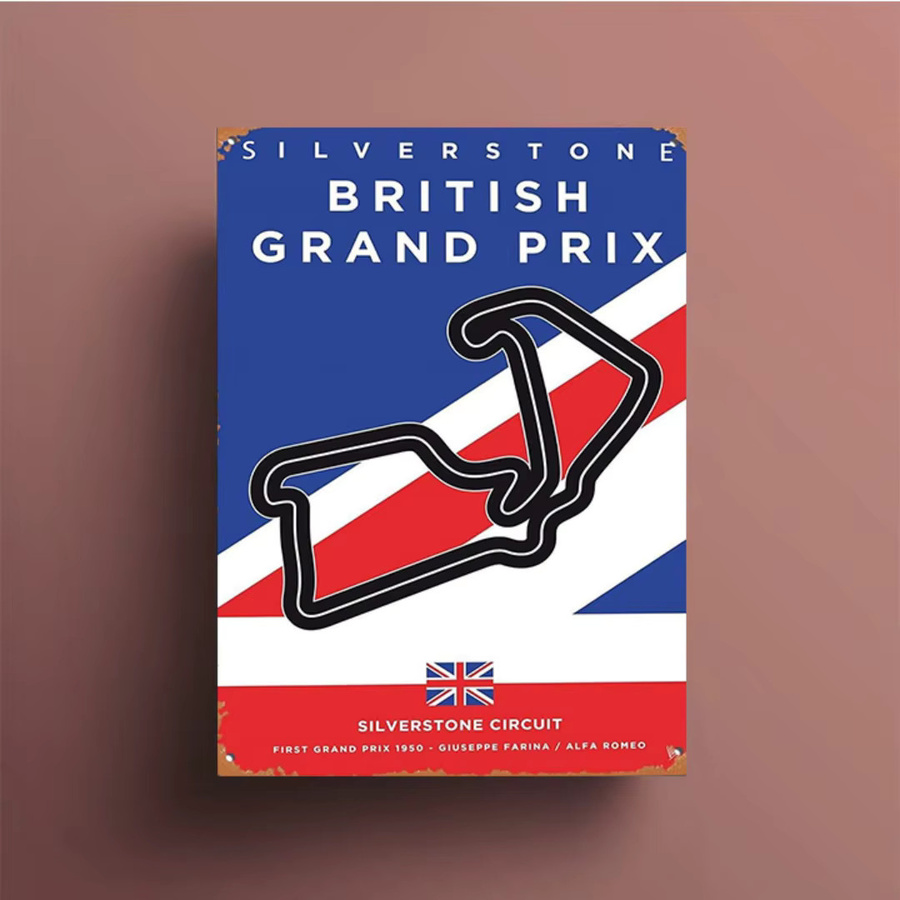 Minimalistisches Poster Silverstone Rennstrecke 1950 Britischer Grand Prix Giuseppe Farina Alfa Romeo, Mehrfarbig - Bild 4