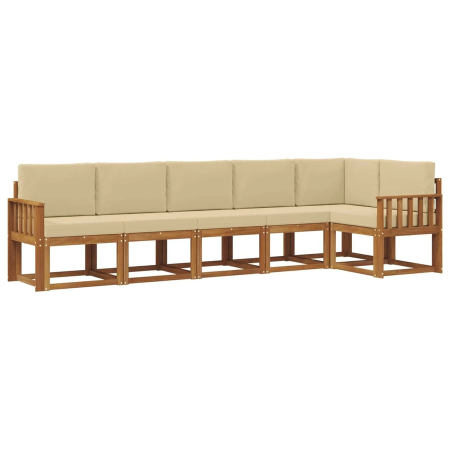 vidaXL Outdoor-Sofagarnitur L-Form aus massivem Akazienholz mit Kissen in Beige und Natur - Bild 2