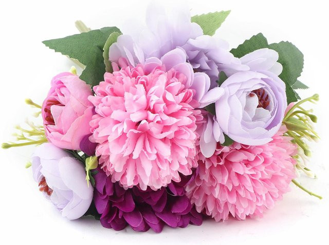 Tooarts Künstlicher Seidenblumenstrauß in Pink für Hochzeiten, Partys und als Tischdekoration - Bild 1