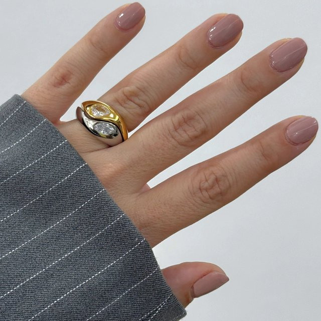doyours Ring Edelstahl, vergoldet, Wassertropfenform, Zirkon, Damen - Bild 1