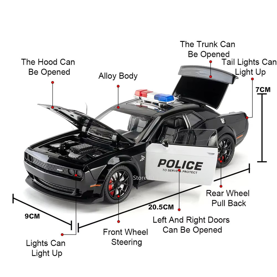 MAKEDA Hellcat Polizeiauto, Modell, 1:24, Metall, mit Licht und Sound - Bild 3