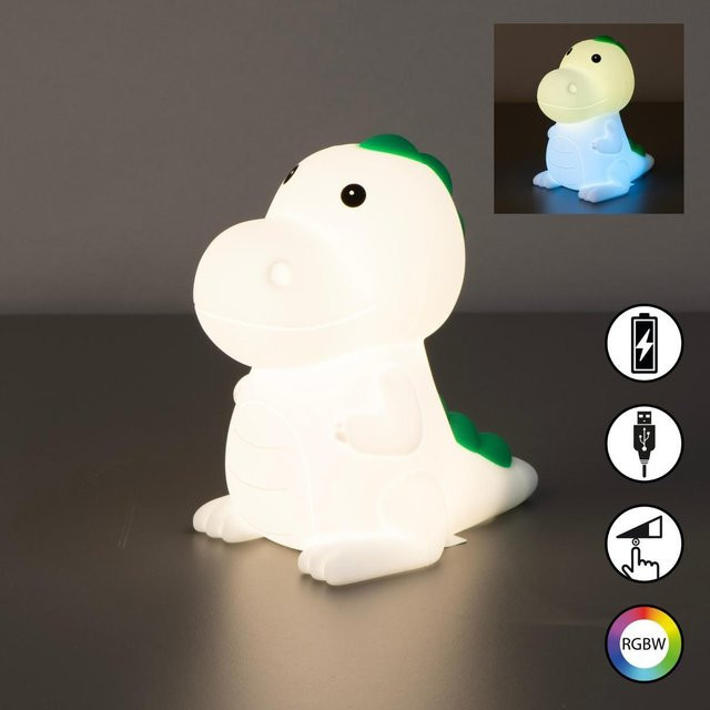 FH Lighting Nachtlicht Dino Poldi aus Silikon in Weiß mit LED und Touch-Funktion - Bild 1