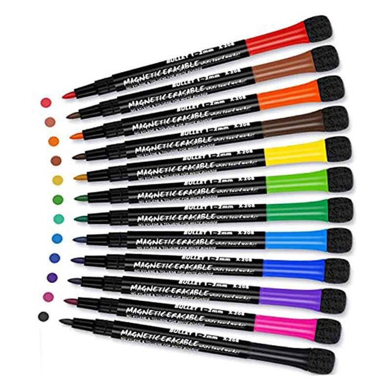 Yiran Furniture Whiteboard Marker Set mit integriertem Radiergummi, 12 Farben, Bullet Spitze, Mehrfarbig - Bild 4