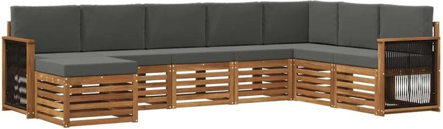 vidaXL Outdoor-Sofagarnitur L-Form aus massivem Akazienholz mit 6 Kissen in Anthrazit und Natur - Bild 1