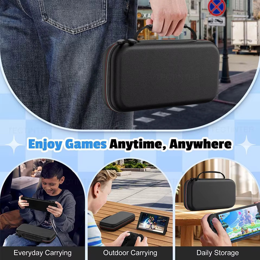 Tragbare EVA Hartschalen-Tragetasche für Nintendo Switch in Schwarz mit Spielkartenfächern - Bild 5