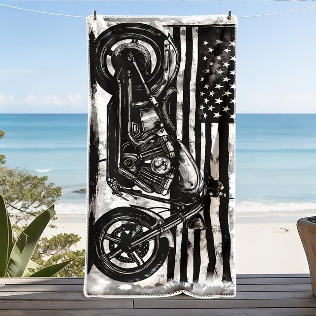 JMG Household Supplies Motorradflagge Strandtuch mit amerikanischem Flaggen-Design, schnelltrocknendes Mikrofaser Badetuch für Biker, B/B: 100 x 200 cm, Multicolour - Bild 1