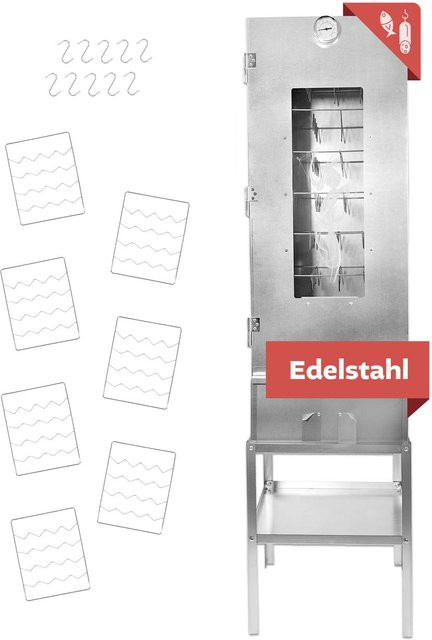 Lemodo Räucherofen XL Räucherschrank aus Edelstahl mit Untergestell und Thermometer, Farbe: Silber, Höhe: 110 cm - Bild 1