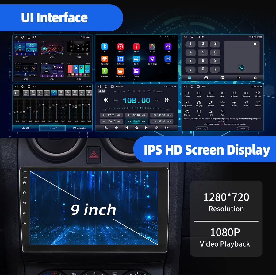 ESSGOO Universal Auto-Radio mit 10 Zoll Android 14 Display, 4G+64G, Bluetooth, GPS Navigation, Drahtloses CarPlay und Android Auto, WiFi, Touchscreen, FM RDS, Lenkradsteuerung und Mirror Link in Schwarz - Bild 5