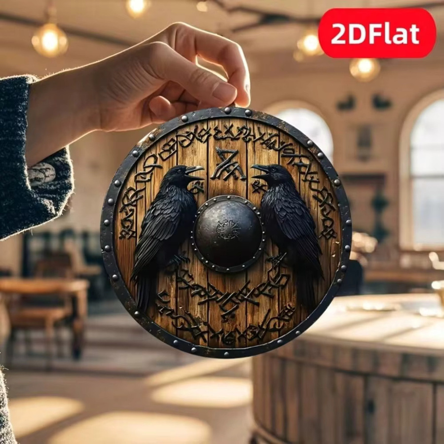 Rundes Retro Metall-Wandschild von CIFBUY mit Nordischen Rabenrunen und Vogel-Motiv, Durchmesser: 20,32 cm - Bild 4