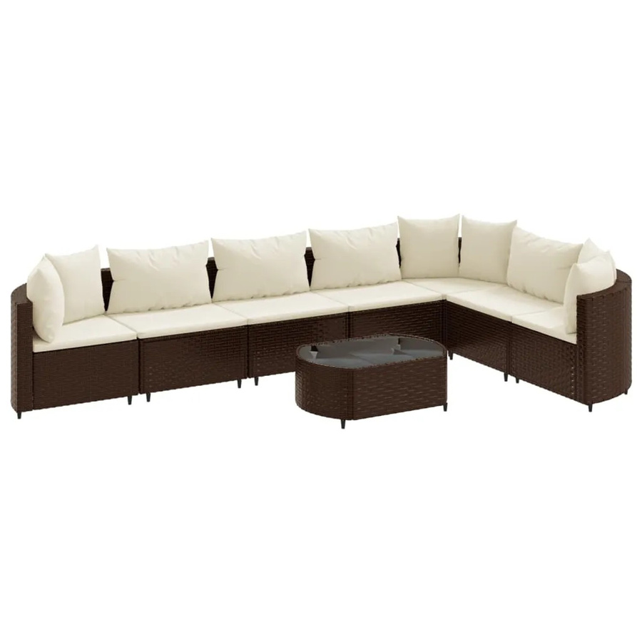 vidaXL 8-tlg Garten-Sofagarnitur in L-Form aus braunem Poly-Rattan mit cremeweißen Kissen und Couchtisch - Bild 2