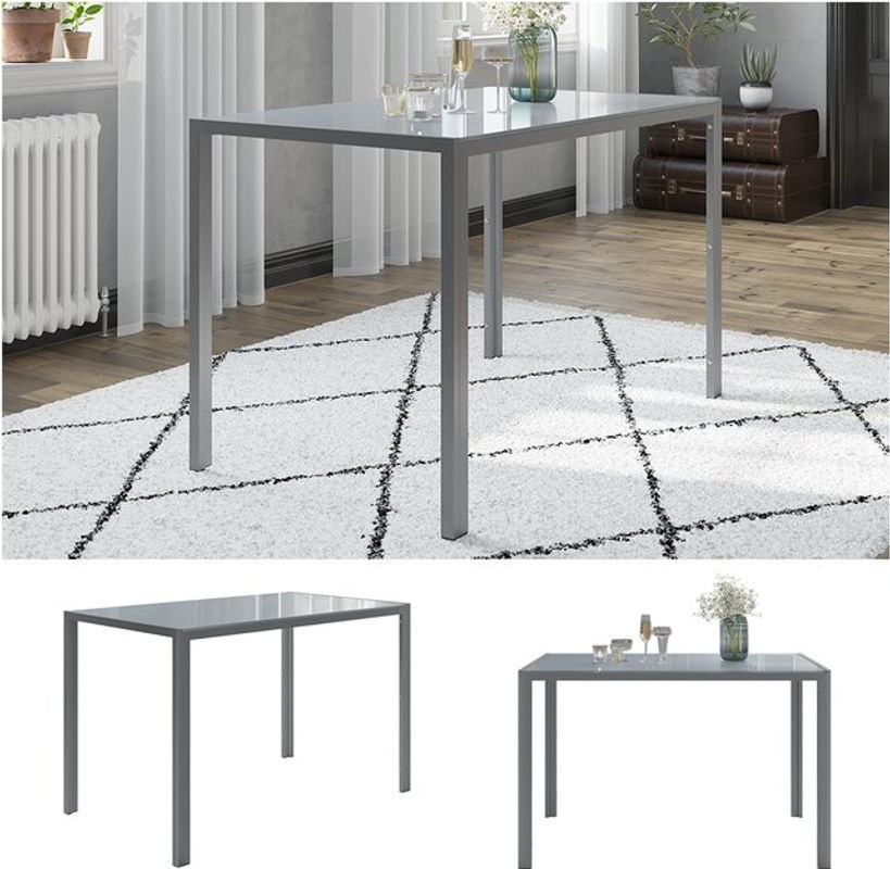 Vicco Esszimmertisch Grand Metall in Grau mit Glasplatte, moderner rechteckiger Esstisch, B/T/H: 120 x 70 x 75 cm - Bild 2