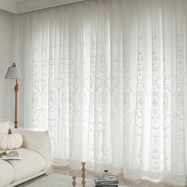 AOSIDI Transparenter Tüllvorhang in Weiß mit Stickerei für dein Wohnzimmer - Bild 1