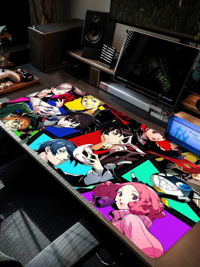 P-PersonaS 5 Spiel-Mauspad XXL in Schwarz und Multicolour, rutschfeste Gamer-Schreibtischunterlage mit Kunstdesign, B/T: 90 x 40 cm - Bild 4