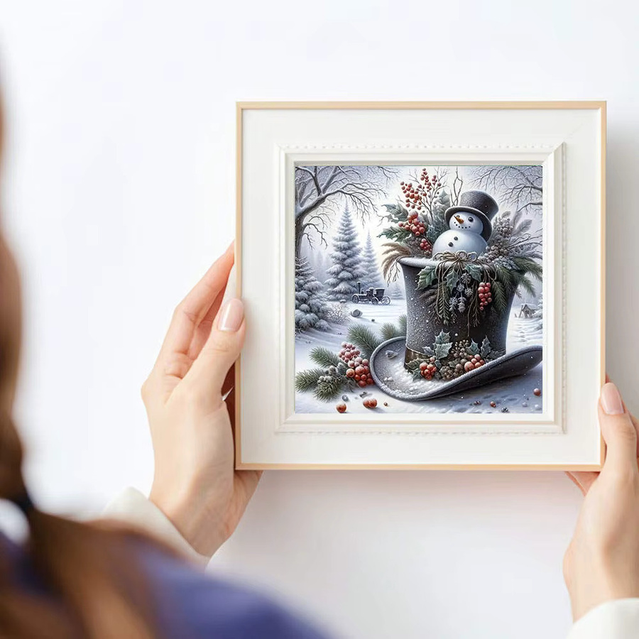 HUACAN Diamant-Malerei Set Winterwunderland mit Schneemann und Kristallperlen, B/H: 20 x 20 cm - Bild 3