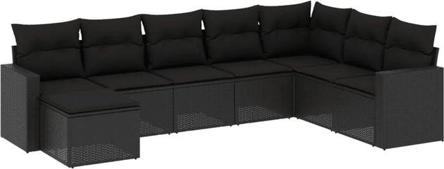 vidaXL 8-tlg Garten-Sofagarnitur in L-Form aus schwarzem PE-Rattan mit Kissen und pulverbeschichtetem Stahlgestell - Bild 1