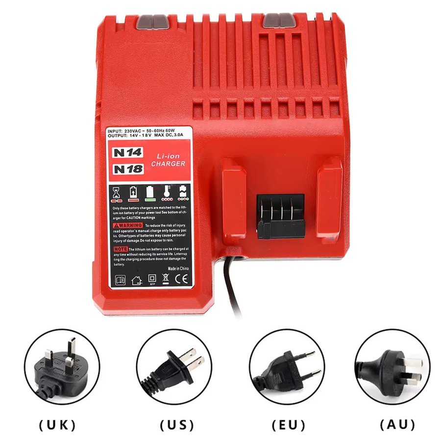 Milwaukee Ersatz-Li-Ionen-Akku-Ladegerät für M18 14,4 V-18 V, Mehrspannungsladegerät in Rot - Bild 2