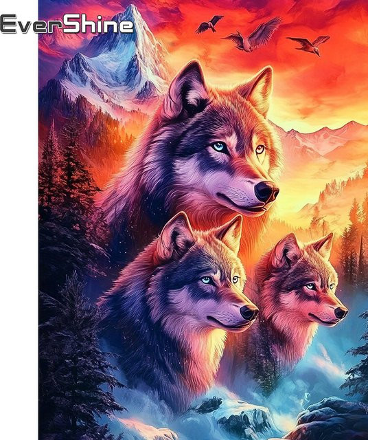 Evershine Diamant-Gemälde Wolf Mosaik-Strass-Bild in Multicolour für Anfänger, B/H: 30,0 x 20,0 cm - Bild 1
