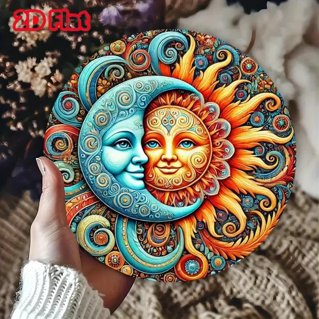 Dekoratives Potdemiel Metallschild Sonne und Mond aus Weißblech in Multicolor, Durchmesser: 20 cm - Bild 1