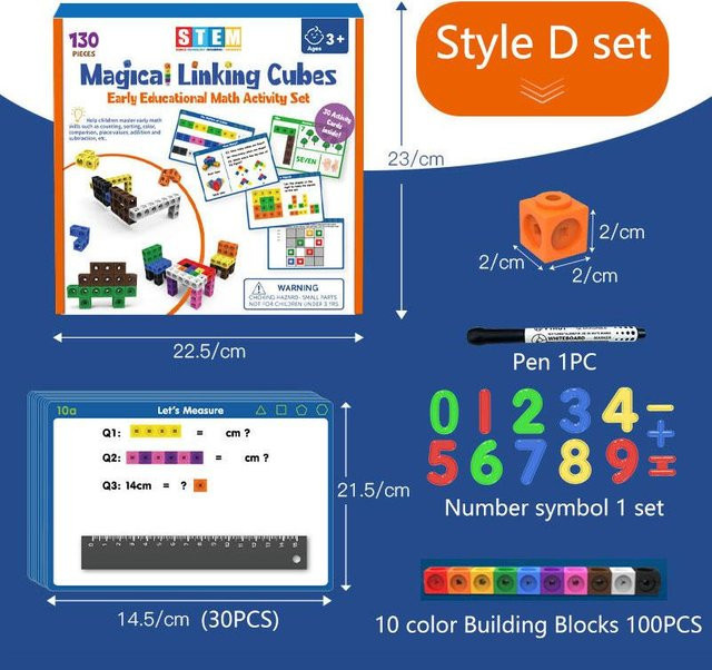 Binchi Fitness Montessori Verknüpfungswürfel, Mathe-Spielzeug, 10 Farben, Bausteine, Karten, Set - Bild 1