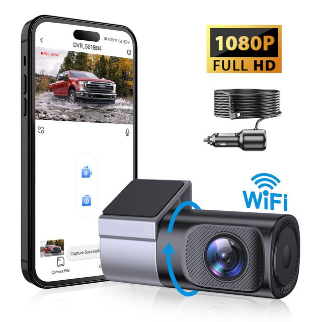 Eye4U DashCam Full HD 1080P Fahrzeug-Videorecorder mit WiFi und App-Steuerung sowie 360 Grad Rotation und Nachtsicht für alle Autos - Bild 1