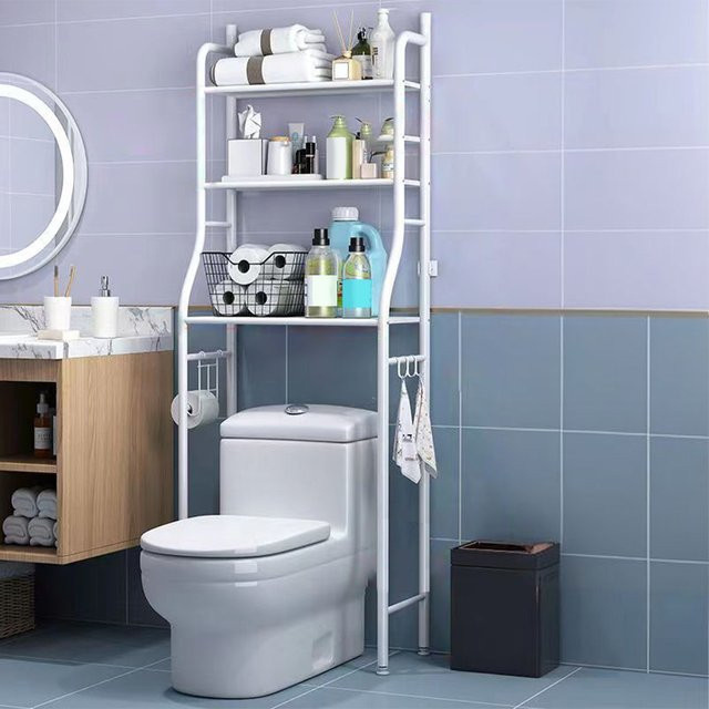 TWISTER.CK Badezimmer-Organizer aus Metall in Schwarz mit abnehmbaren Handtuchhaken und Papierhalter als Aufbewahrungsregal über der Toilette - Bild 1