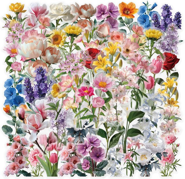 YIIMANNER Blumen transparente PET wasserdichte Aufkleber, 50 Stück - Bild 1